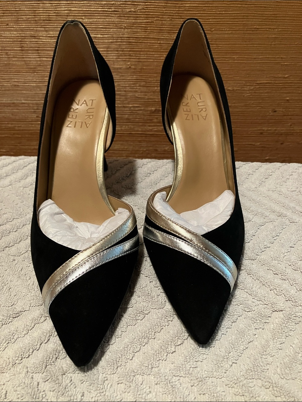 Naturalizer Aubrey Black Suede Pumps with Silver Accent Straps- 7.5